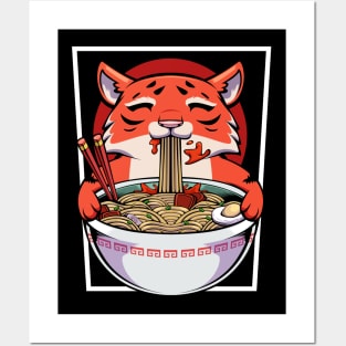 Ramen Tiger - Cute Kawaii Noodle Soup Eating Big Cat Posters and Art